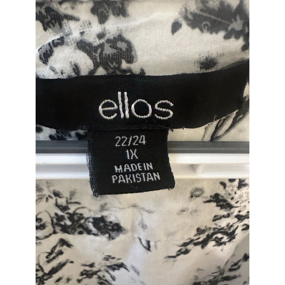 Ellos White Multi-Colored Floral Scoop Neck 3/4 Sleeve Button Up Shirt 1X 22/24 - Picture 4 of 8